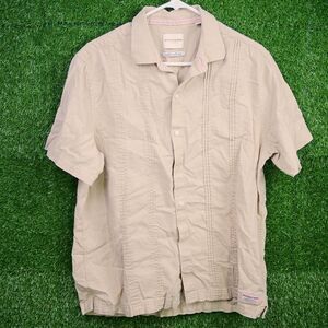 Scotch & Soda Tan Viscose Pintuck Short Sleeve Shirt - Men's Size L